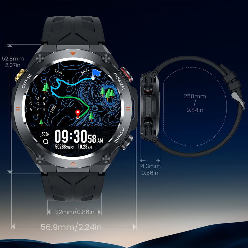 CatShin KC82 GPS Smartwatch, 3.68cm HD IPS Display, 650mAh Rechargeable Battery, AG3352B Chip, Compass, Altitude, Barometric Pressure, Swimming, Triathlon, IPX8/1ATM Waterproof, Timer, Stopwatch, Call Function, 107 Outdoor Sp