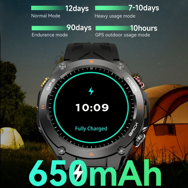 CatShin KC82 GPS Smartwatch, 3.68cm HD IPS Display, 650mAh Rechargeable Battery, AG3352B Chip, Compass, Altitude, Barometric Pressure, Swimming, Triathlon, IPX8/1ATM Waterproof, Timer, Stopwatch, Call Function, 107 Outdoor Sp