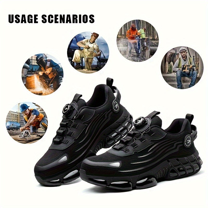 Plus Size Men's Steel Toe & Puncture Proof Safety Shoes With Rotating Buckle, Comfy Non Slip Durable Breathable Work Shoes, Men's Functional Footwear