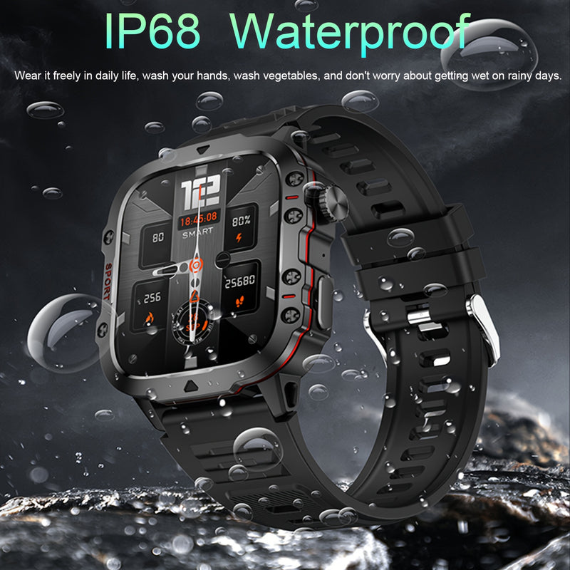 DAORKOW Rugged Smartwatch for Men with Wireless Calling, IP68 Waterproof, Fitness Tracker, AI Voice Assistant, 100+ Sports Modes, 4.98cm TFT Screen, 420mAh Lithium Battery, USB Charging, Wireless 5.0, Alloy Body & Silicone St