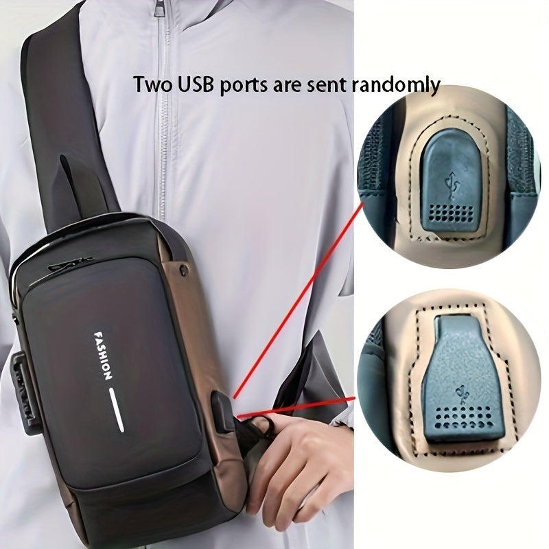 Men's Stylish Nylon Crossbody Chest Bag with Password Lock - Casual, Zip Closure, Perfect for Outings, Crossbody, Fashion Trend