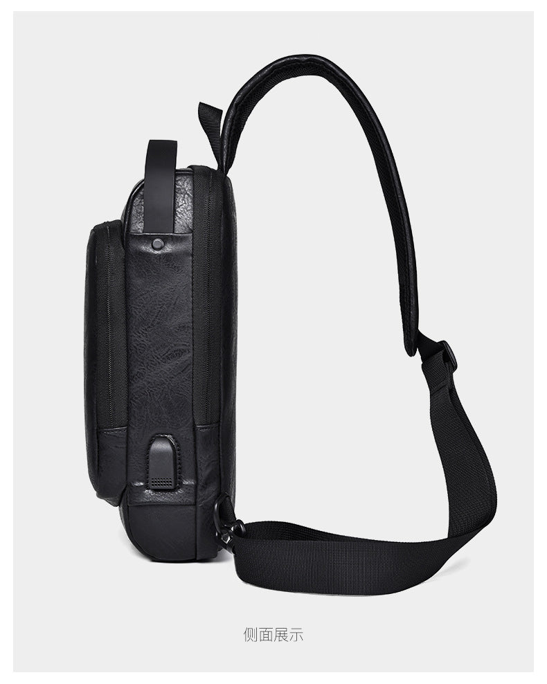 New Casual Chest Bag Travel shoulder bag Men Multifunction Anti-theft USB Charging Crossbody Bag Quality PU Leather Pack Male