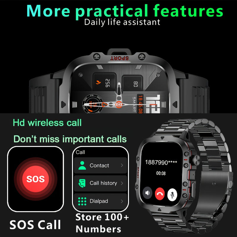 DAORKOW Rugged Smartwatch for Men with Wireless Calling, IP68 Waterproof, Fitness Tracker, AI Voice Assistant, 100+ Sports Modes, 4.98cm TFT Screen, 420mAh Lithium Battery, USB Charging, Wireless 5.0, Alloy Body & Silicone St